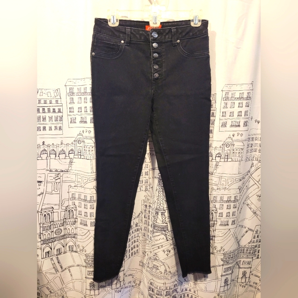 EUC Women's/Junior's Black Astor Denim Button Fly Distressed Jeans Size 9